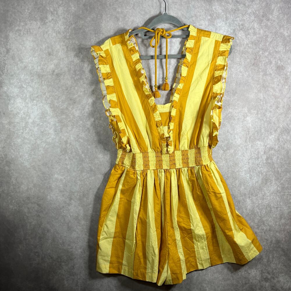 Anthropologie Plenty Tracy Reese Romper Womens Medium Yellow‎ Striped Ruffle NEW